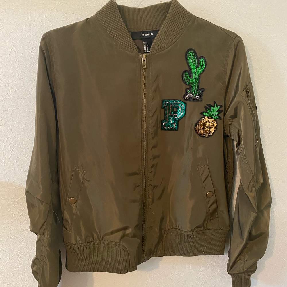 Olive Bomber with Patches